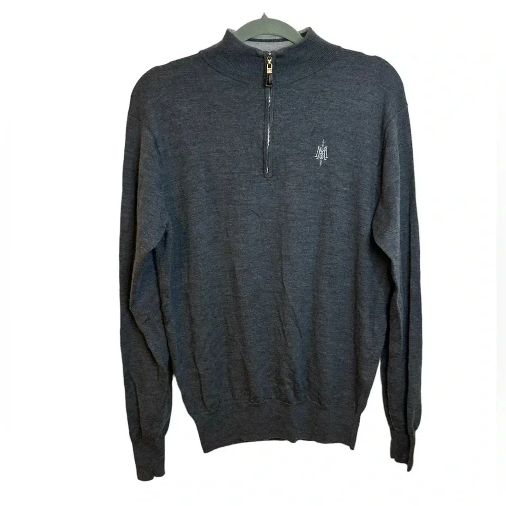 Peter Millar Merino Wool Gray Quarter Zip Sweater